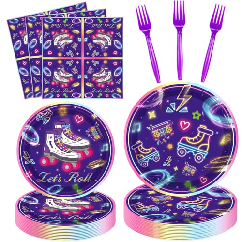 FVEOCR 160 Pack Roller Skating Party Supplies Let's Roll Birthday Supplies Roller Skate Party Tableware Set for Roll Themed Skating Party Decorations Serves 40