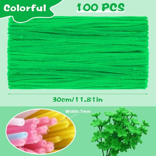 Image of 100 Pieces Pipe Cleaners Craft Chenille Stem Fruit Green Pipe Cleaners | Fuzzy Sticks Pipe Cleaners for Crafts Festival Home Decorations