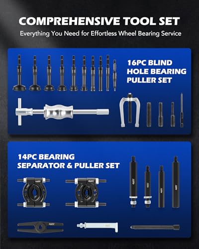 Image of OMT 30pc Bearing Puller & Blind Hole Bearing Race and Seal Extractor Kit | Bearing Separator Set and Blind Hole Bearing Puller for Wheel Bearing Bushing Axle Removal with Slide Hammer