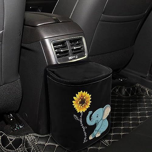 Image of DISNIMO Sunflower Car Trash Can Easy-to-Install Car Accessory Interior, Cartoon Elephant Leak-Proof Car Garbage Can Bin Organizer Storage Bag for The Back Seat of Any Cars, Sedans, SUVs & Trucks