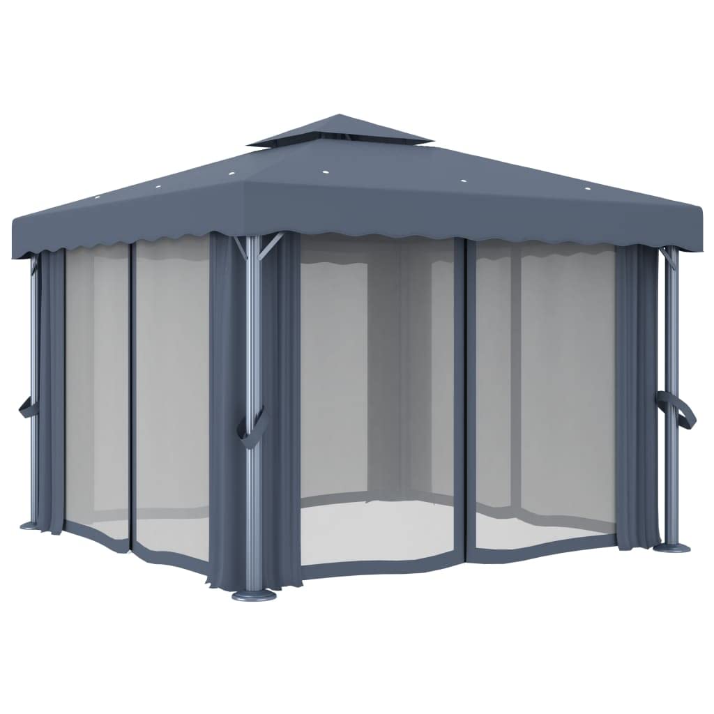 Altana z zasłoną i sznurkami LED, 3 x 3 m, antracyt