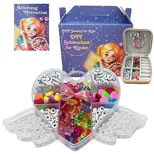 PAVELS Beads for Threading Children's Jewellery for Crafts DIY Heart Wings Heart Bead Set Gift Idea for Girls 4 5 6 7 8 9 10 Years