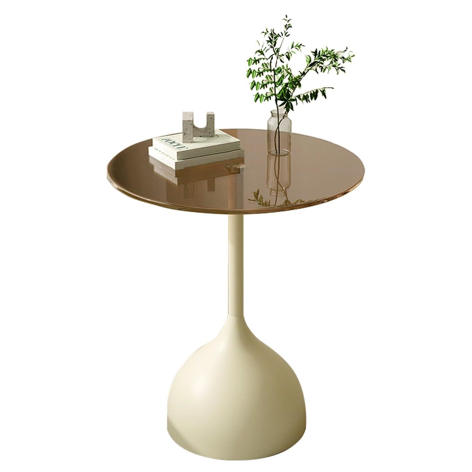 Mesa auxiliar redonda con parte superior de cristal, moderna mesa auxiliar de comedor con pedestal de metal resistente, ideal para espacios pequeños en sala de estar, dormitorio, cafetería, fácil
