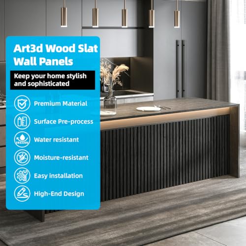 Image of Art3d Wood Slat Wall Panels, Fluted MDF, 6-Pack, 94.6 x 7.4 in, Matte Black