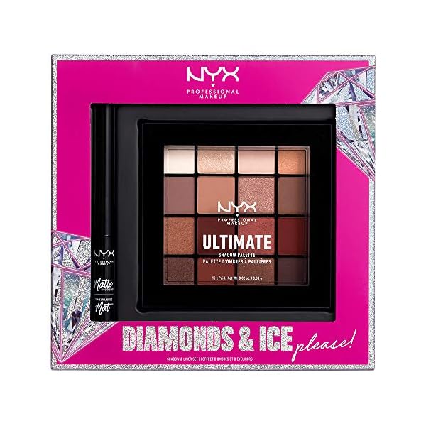 NYX PROFESSIONAL MAKEUP Gift Set, Diamonds & Ice Shadow And Liner Set - Matte Liquid Eyeliner + Ultimate Shadow Palette - Warm Neutrals