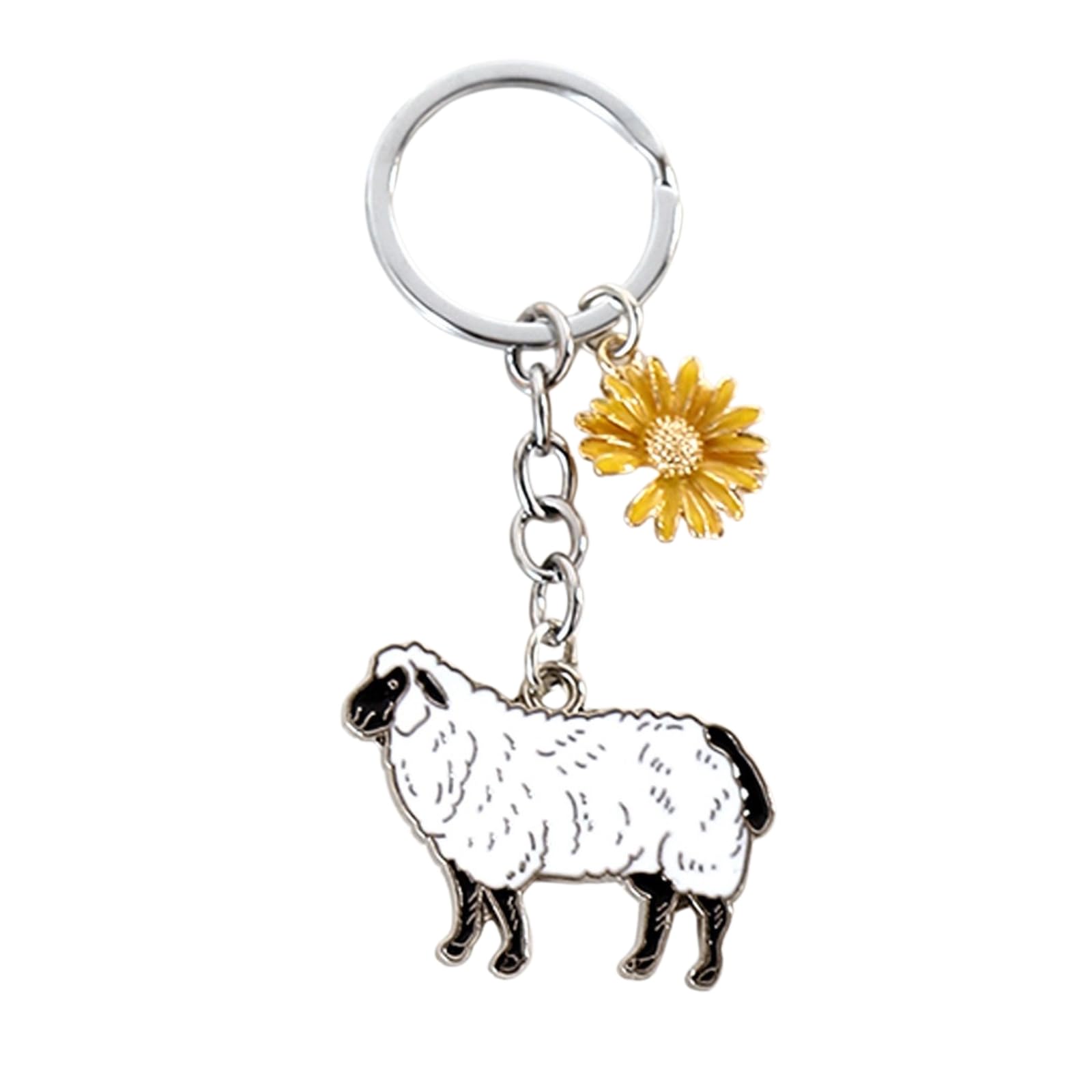 BT Bear Farm Animal Keychains with Flower Charms, Cow and Sheep Metal Keychain Set, Decorative Backpack Accessories (Sheep)