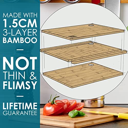 LARHN Premium Extra-Thick Wooden Chopping Boards - 3 Piece Bamboo Chopping Board Set - 33x22cm / 28x22cm / 22x15cm - Ideal for Carving Meat, Cutting Vegetables, Cheeses and Bread