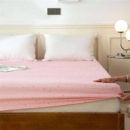 mixinni Sábana bajera ajustable floral rosa tamaño individual, ropa de cama 100% algodón con bolsillo profundo, sábana con estampado floral