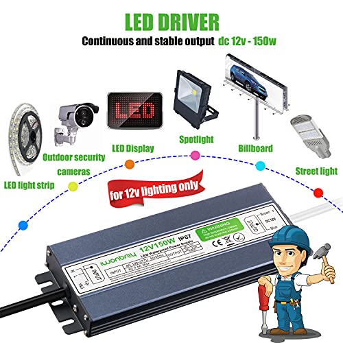 Image of LED Driver 150 Watts Waterproof IP67 AC 110-260V to 12V 12.5A Low Voltage Transformer Outdoor Ultra Thin Power Supply Adapter for LED Strip,Landscape Lighting Project, and Any 12V LED Lights