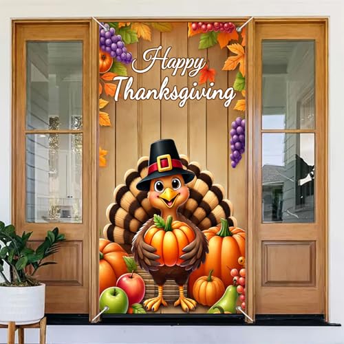 BlissYard Thanksgiving Turkey Door Banner Fall Harvest Decor 35 x 71 Inch