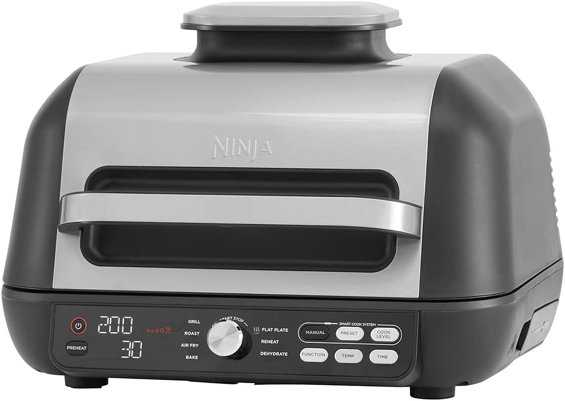 Foodi MAX PRO Health Grill, Flat Plate & Air Fryer [AG651UK] 7 Cooking Functions, 2 Grill Plates, 3.8L, Silver/Black