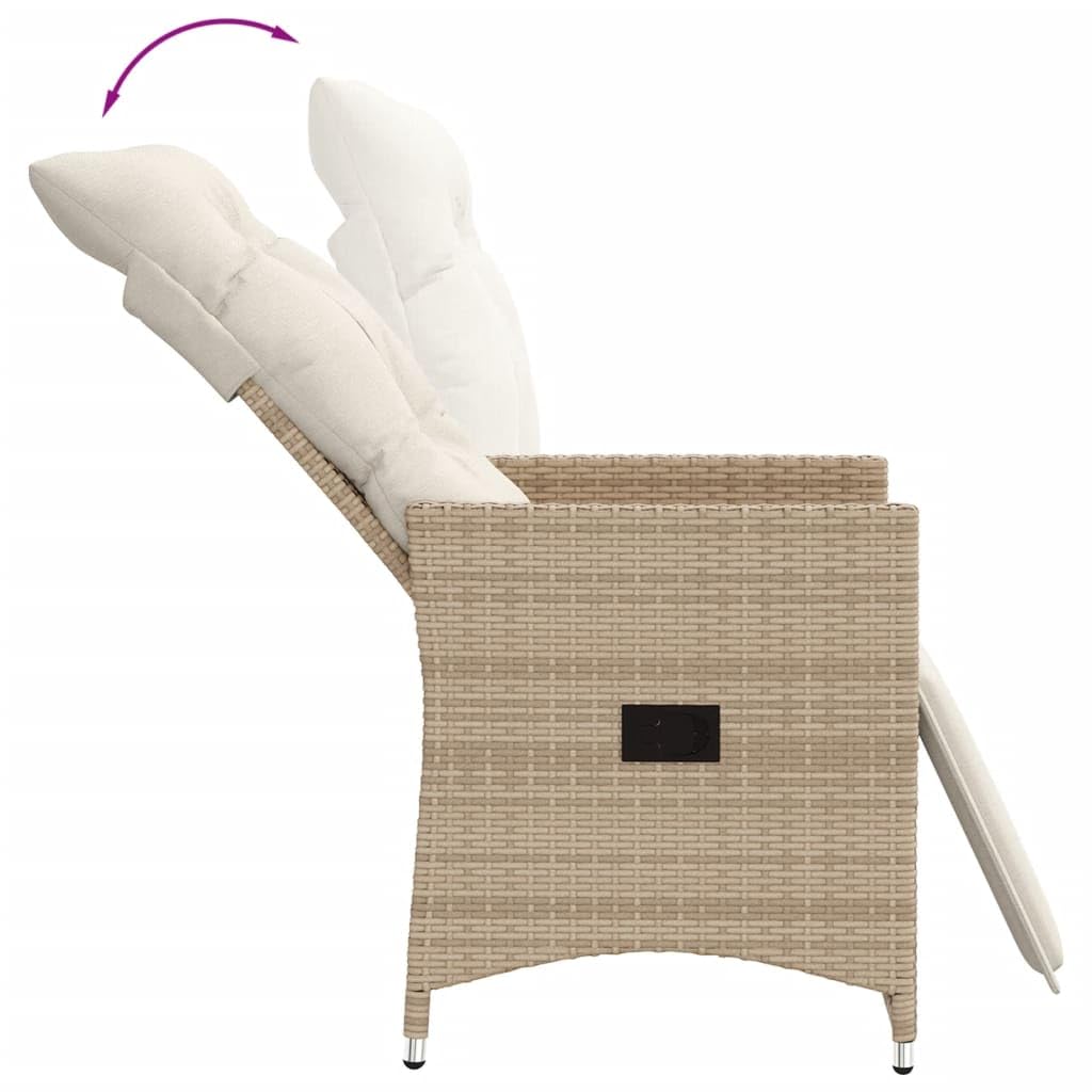 Gartensessel mit Kissen 2 STK. Verstellbar Beige Poly Rattan Verstellbar Gartenstuhl mit Stahlrahmen,Loungesessel für Außenbereich