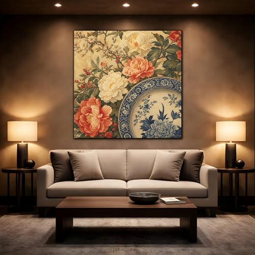 Toile canvas grand format fleurs vintage style rétro
