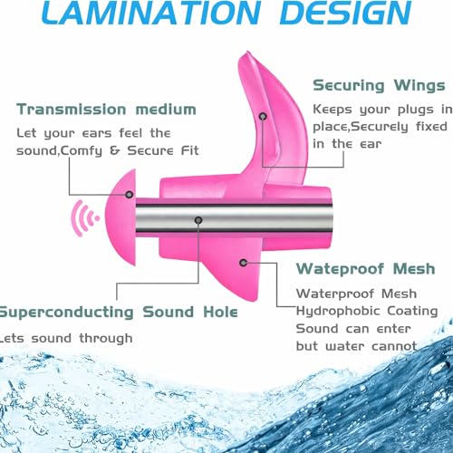 Image of Silicone Swimming Waterproof Soft Ear Plugs Reusable Anti-Noise Dust-Proof Water Diving Sports Earplugs (Pink, One Size)