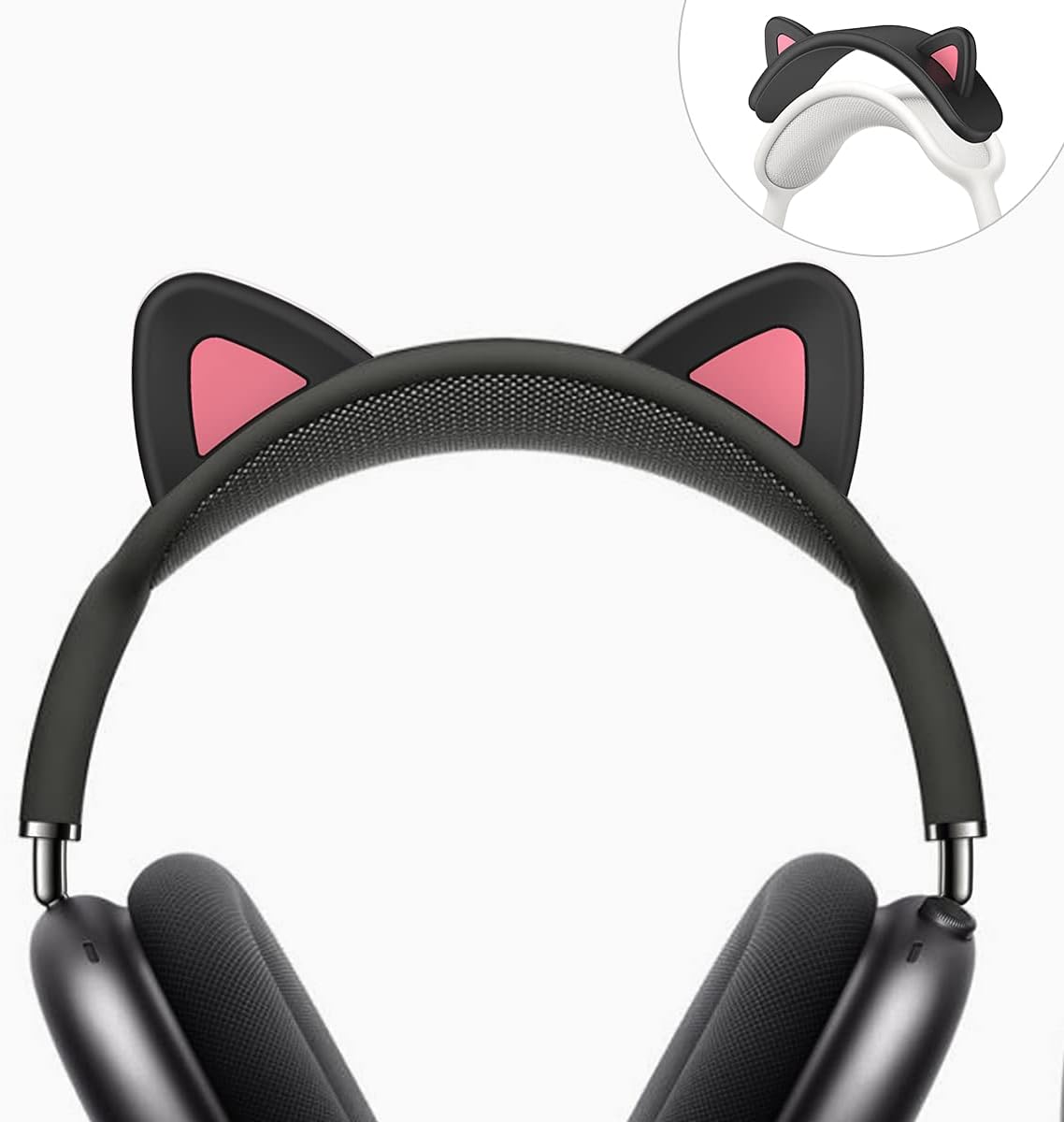 WQNIDE Headband Cover for AirPods Max, Cute Cat Ears Design, Soft Silicone Headband Protector, Comfort Cushion/Top Pad Protection, Compatible with Apple AirPods Max (Black)