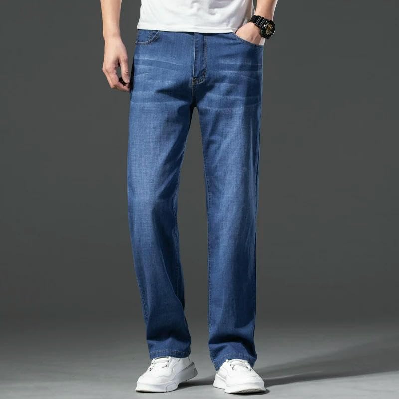 Spring Summer Men's Straight Lightweight Jeans Stretch Denim Pants Cotton Thin Classic Trousers2