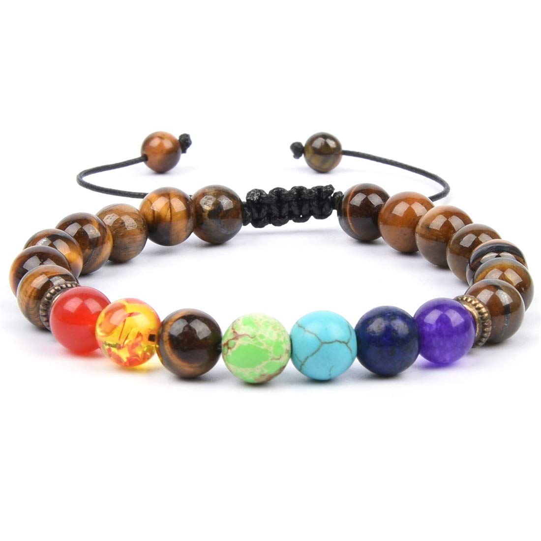 GelConnie Lava Rock Chakra Bracelet 7 Chakra 8mm Natural Stone Healing Bracelet Stress Relief Yoga Beads Anxiety Bracelet Aromatherapy Essential Oil Diffuser Bracelet Bangle