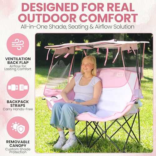 Silla doble de camping Night Market – Sofa de camping, silla doble plegable con dosel removible, loveseat portátil para exterior, playa y deportes miniatura 3