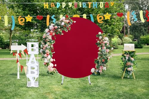 Image of Burgundy Round Backdrop Cover 6.5x6.5ft Burgundy Circle Birthday Photo Photography Background for Party Baby Shower Wedding Decorations