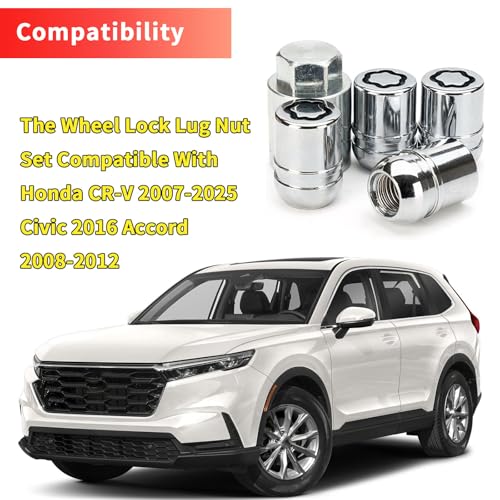 Image of Wheel Lock Lug Nut Set Compatible with Honda CR-V 2007-2025 Civic 2016 Accord 2008-2012 Replace 08W42-SCV-101,08W42-SCV-102,08W42-SCV-100, PREO-CV3-066, PREO-HRV-045, PREO-INS-055