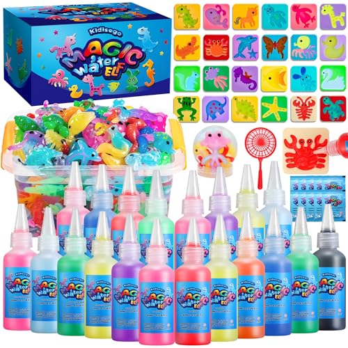 Kidisego Aqua Fairy Water Gel Kit for Kids Magic Water Elf Toy Kit with 20 Colors Magic Gel Aqua Fairy kit with 24 Shape Molds Crate Your Own Magic Elf Kits Water Pets Craft Kits for Kids