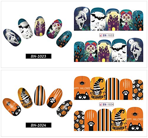 Alexnailart 12 Blätter Halloween Nagelaufkleber Nagel Tattoo Wasser transfer Abziehbilder Nail Art Zubehör Maniküre… – Bild 3