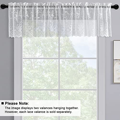 Kotile-Kitchen-Valance-Curtain-for-Windows-Country-Lace-Floral-Embroidered-Sheer-Curtain-for-Kitchen-Cafe-Dining-Bath-Room-Rod-Pocket-Sheer-White-Valance-52-x-18-Inch-1-Panel-White Kotile Kitchen Valance Curtain for Windows Country Lace Floral Embroidered Sheer Curtain for Kitchen Cafe Dining Bath Room Rod Pocket Sheer White Valance 52 x 18 Inch 1 Panel White