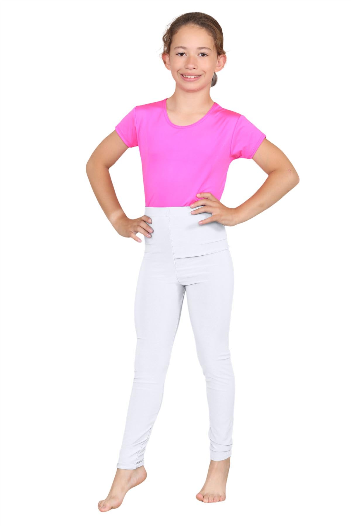Janisramone Unisex Kids White Janisramone® Kids Leggings Microfiber Soft Gym Leggings Plain Skinny Stretchy Underlayer Dance Girls Tights School Trousers For Girls And Boys