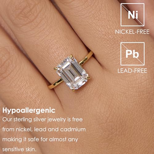 Michooyel 18K Gold Plated 4ct Emerald Cut Cubic Zirconia Engagement Rings For Women Sterling Silver Wedding Ring Promise Ring Sterling Silver Wedding Band2