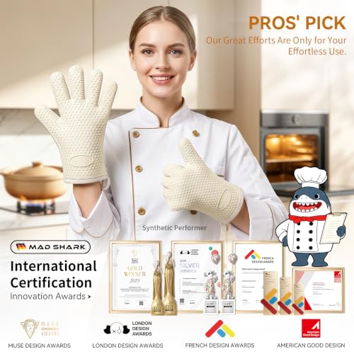 Image of MAD SHARK Silicone Oven Mitts with Fingers Heat Resistant 450F in Kitchen