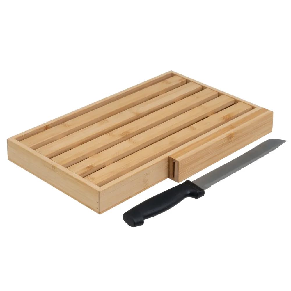 Tagliere Pane con Raccoglibriciole + Coltello - Taglieri Grandi in Legno - Taglia Pane - Griglia Estraibile Raccogli Briciole - Tagliere per Pane - Legno Naturale