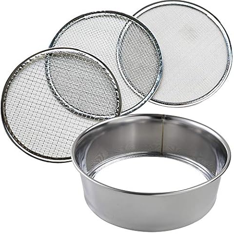Wazakura Soil Sifter for Gardening and Bonsai 3PCS Set, 8-1/4 in, Stainless Steel Garden Sieve and Compost Sifter for Topsoil, Akadama Soil, Fine Sand, Worm Castings. Portable Sifter for Rocks Cover