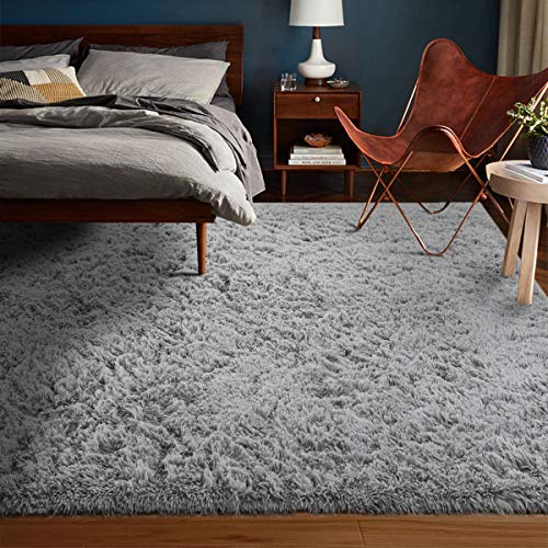 image for Zareas Modern Furry Area Rugs for Living Room 5x8 Grey Shag Rug for Be
