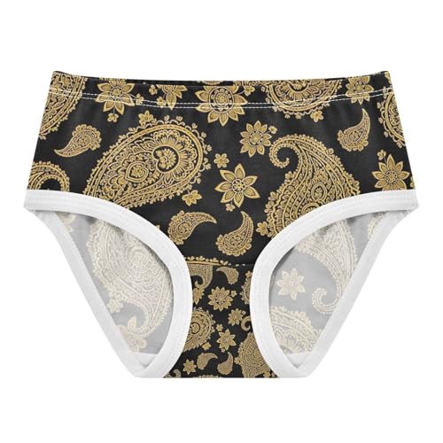 Golden Paisley Floral Black Underwear for Girls, Toddler Panties, Cotton Girls Underwear, 2–8 Years
