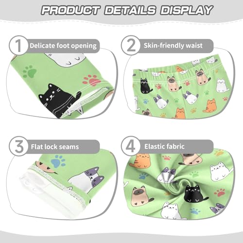 Cute Cartoon Simple Cats Green Girls Leggings Soft Comfortable Athletic Leggings Dancing Pants for 4-10 Years3