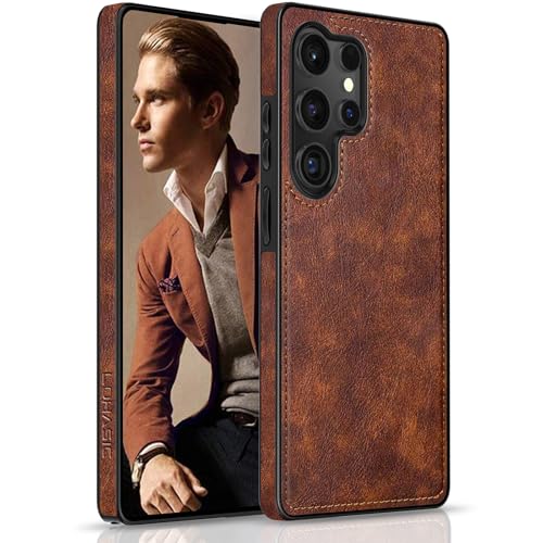 LOHASIC for Galaxy S25 Ultra Case, Premium Leather Luxury Business PU Non-Slip Grip Shockproof Bumper Full Body Protective Cover Phone Cases for Samsung Galaxy S25 Ultra 5G 6.9 inch - Brown