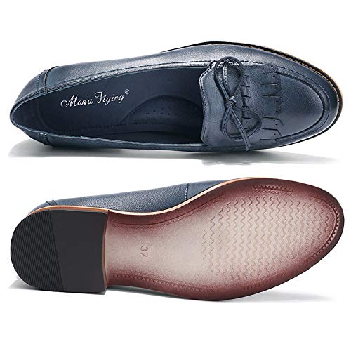 Image of Mona flying Women's Leather Tassel Loafers Slip on Flat Office Work Shoes
