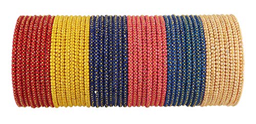 NMII Colourful Acrylic with Zircon Stone & Beads Bangles Set For Women & Girls | Daily use, Wedding, Party, Office | Bangles For Women Traditional | Multicolor Kada Set-(GK26-2.6),Set of 48