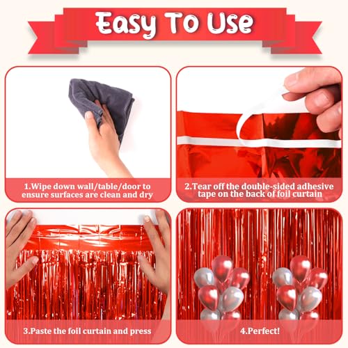 Image of Voircoloria 2 Pack Red Tinsel Foil Fringe Curtains, Red Party Decorations, Metallic Tinsel Party Streamers Backdrop for Birthday Red Carpet Christmas Graduation Carnival Valentine's Party Decorations