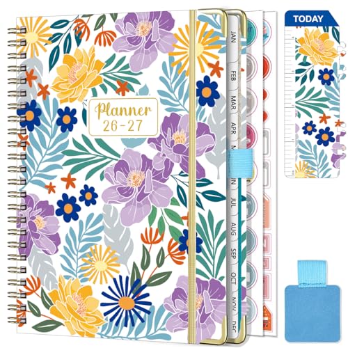 Gumiho Agenda Semainier 2026 2027 Spirale - A5 Planner (Juillet 2026 - Juin 2027)-Agenda Scolaire Avec boucle de stylo,Règle Signet & Autocollants de plan (Violet)