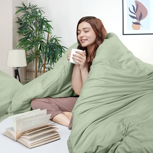 Utopia Bedding Duvet Cover Queen Size - 3 Piece with Zipper Closure - 1 Comforter Cover 90X90 Inches & 2 Pillow Shams 20X26 Inches (Sage) Comforter Not Included