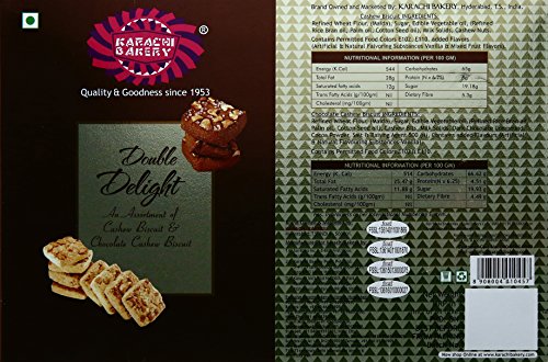 Image of Karachi Bakery Cashew Biscuits, 400g + Karachi Bakery Double Delight with Chocolate and Cashew, 400g
