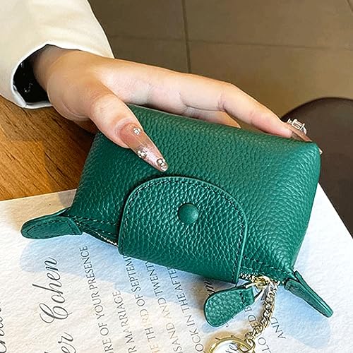 Image of Green Leather Mini Pouch, Zip Coin Wallet Holds Bills, Coins & Lipstick