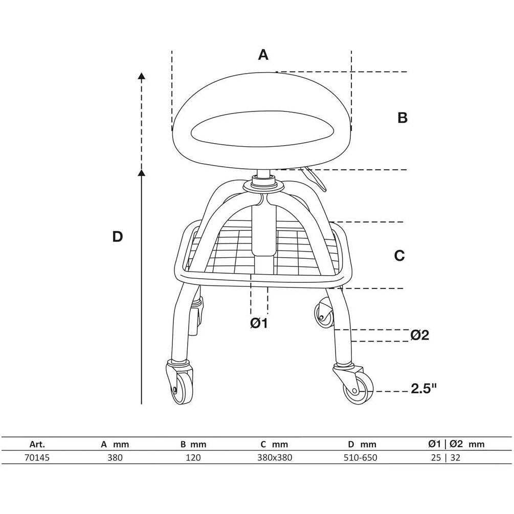 Asiento de taller con 4 ruedas - Ajustable 540-680 mm - Comodidad y movilidad óptima - D-Work