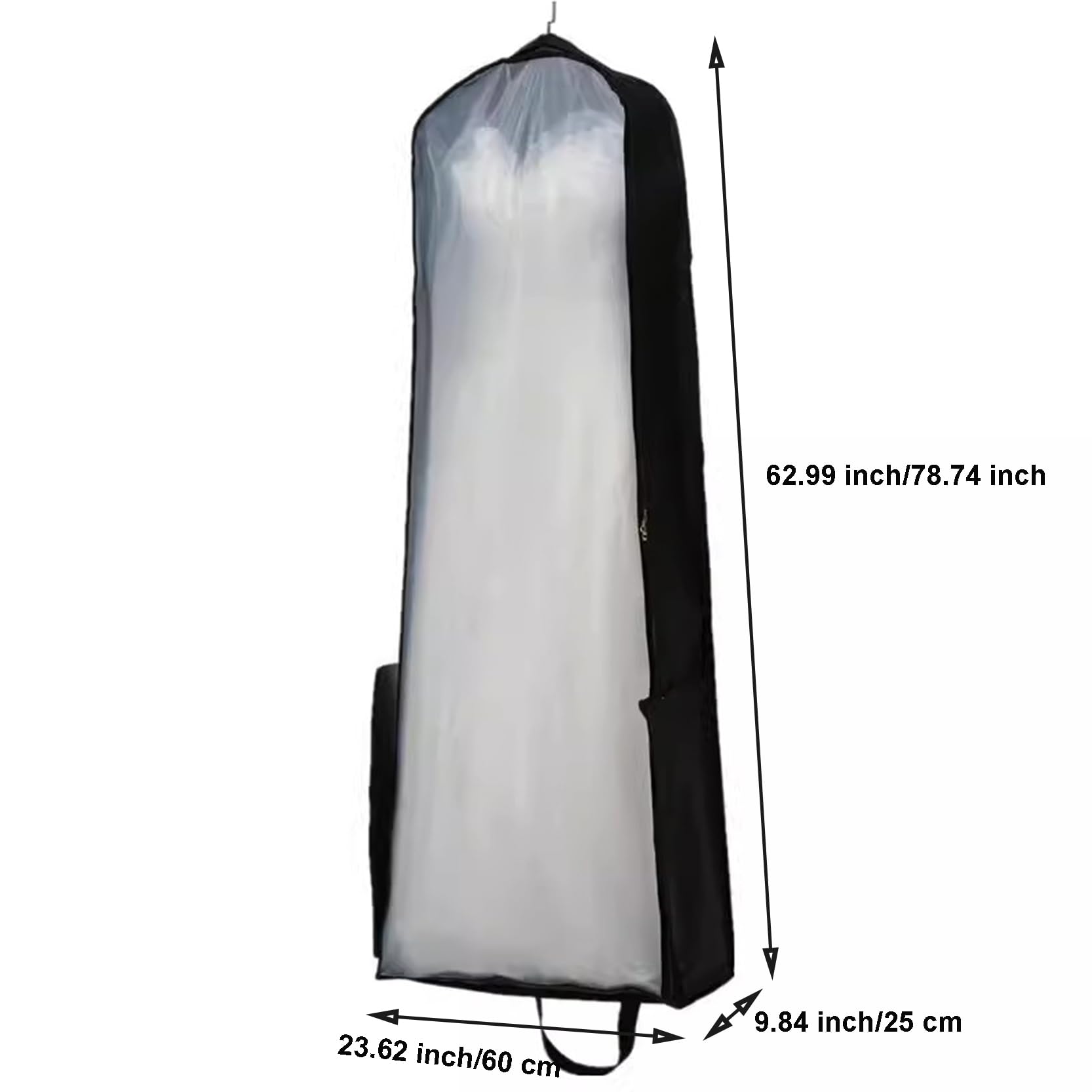 Copriabiti Antipolvere, Custodie for Abiti da Sposa 63"/78" Traspiranti, Nere, con Cerniera, Spesse e Pieghevoli, 60x25x160cm(75 x 30 x200cm)