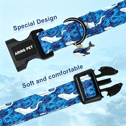 Image of ARING PET Summer Dog Collar, Cute Blue Ocean White Whale Doggy Collars for Puppy Small Medium Large Boy Girl Dogs Pet, for Daily Photos Beach Walking Hiking Picnic-XL