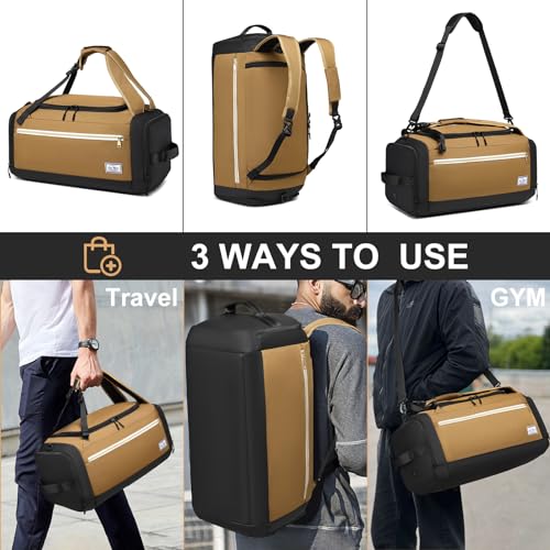 Gym Bags for Men with Shoes Compartment & Wet Pocket 4 Way Large Sports Duffle Bag Backpack Weekender Overnight Bag for Travel, Fitness, Workout, Training, Birthday Gift for Men, Brown2