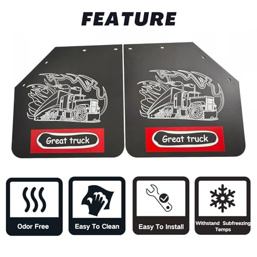 Image of Pair 24 inch x 24 inch Angled Rear Wheel Mud Flaps 1 /5 inch Thick for Semi Truck Trailer with Great Truck Pattern