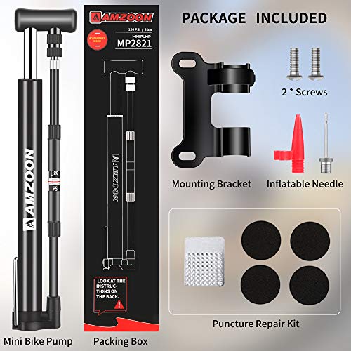 AMZOON Bike Pump Mini Bicycle Pump with Pressure Gauge Cycle Pump with 250mm Extra Long Hose Bike Accessories Fits… - Image 8
