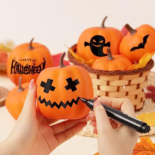 Artgar Orange Artificial Pumpkins, Harvest Decor Foam Pumpkin 8 PCS Set for Halloween Thanksgiving Fall Decorations, Realistic Faux Pumpkins for Festive Home Decor4